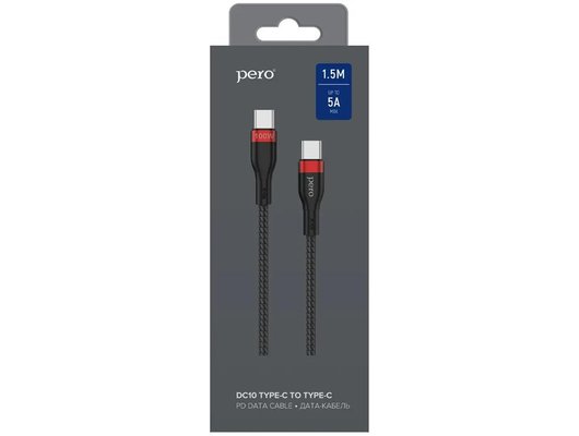 Кабель PERO DC-10 PD Type-C - Type-C 5А 100Вт 1.5м черный